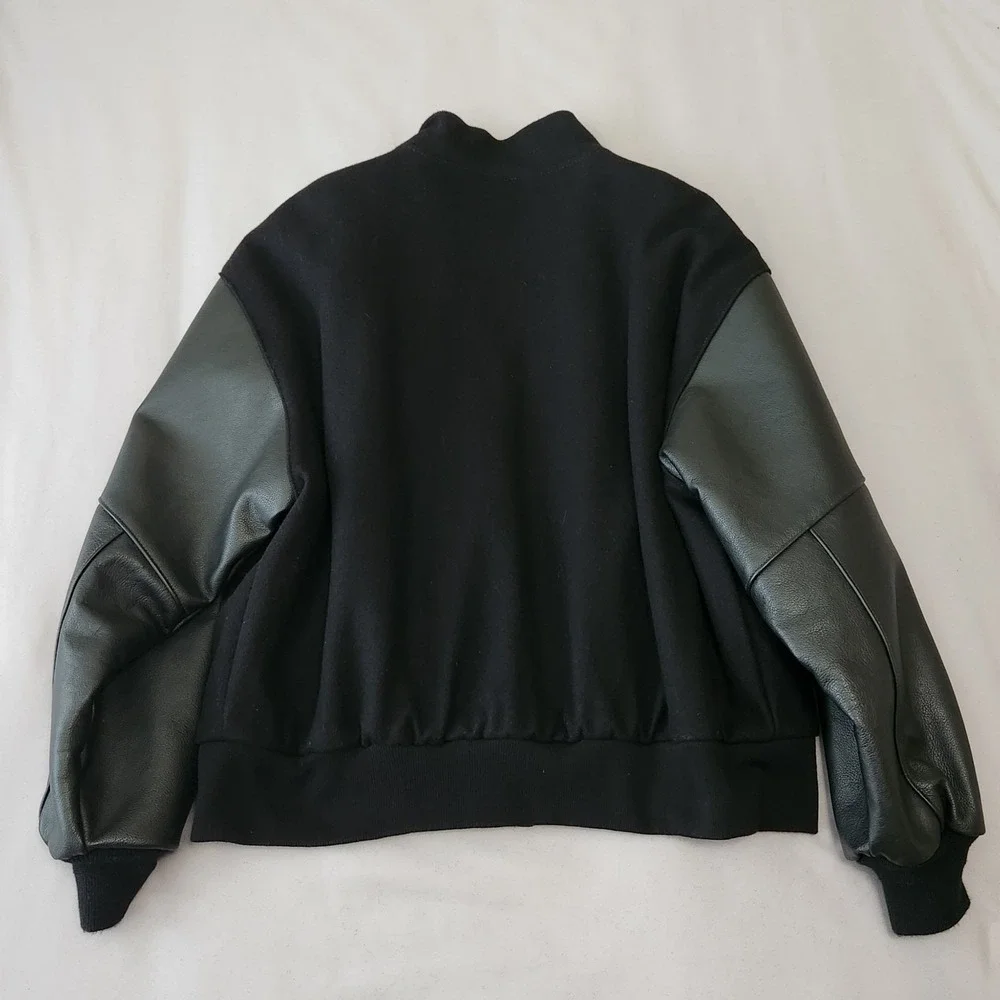 Reed Leather Sportswear Mens XL‎ Wool Leather Varsity Jacket No Spin USA Black